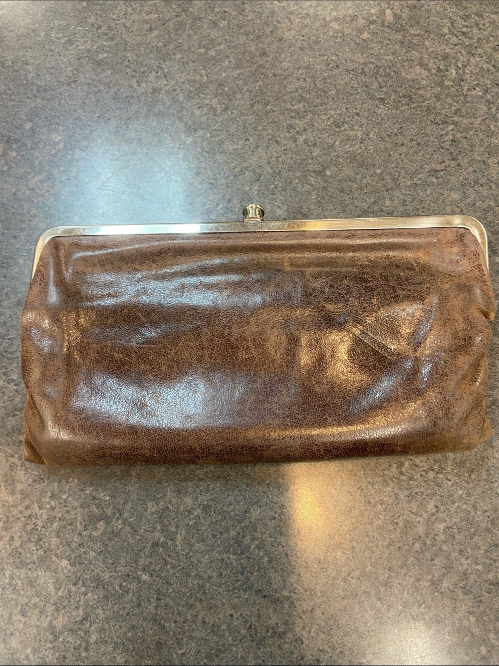 HOBO Brown Leather Frame Clutch Wallet